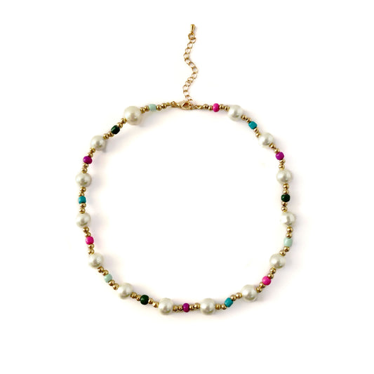 Collar perlas con chaquira colores